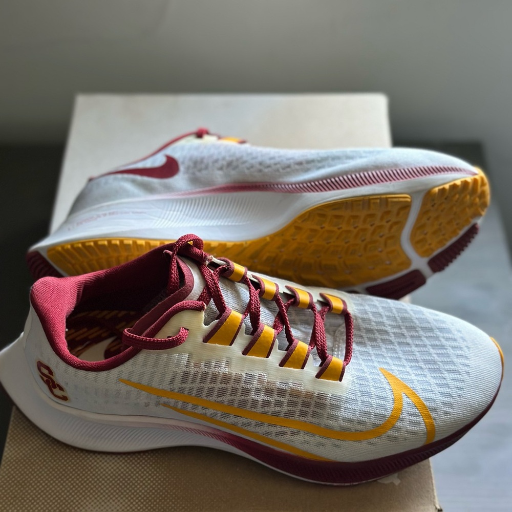Barely Worn USC Nike Pegasus White and Red Athletic Shoes with Mesh Upper #usc